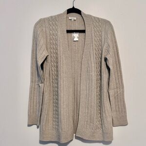LAURA Elegant Pearl-Beaded Beige Open-Front Cardigan Sweater SZ.M